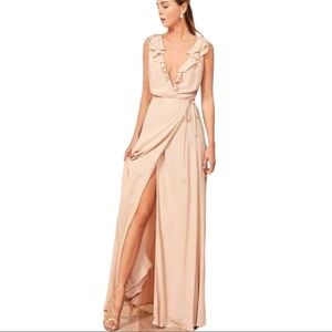 REFORMATION Champagne Peppermint maxi wrap dress